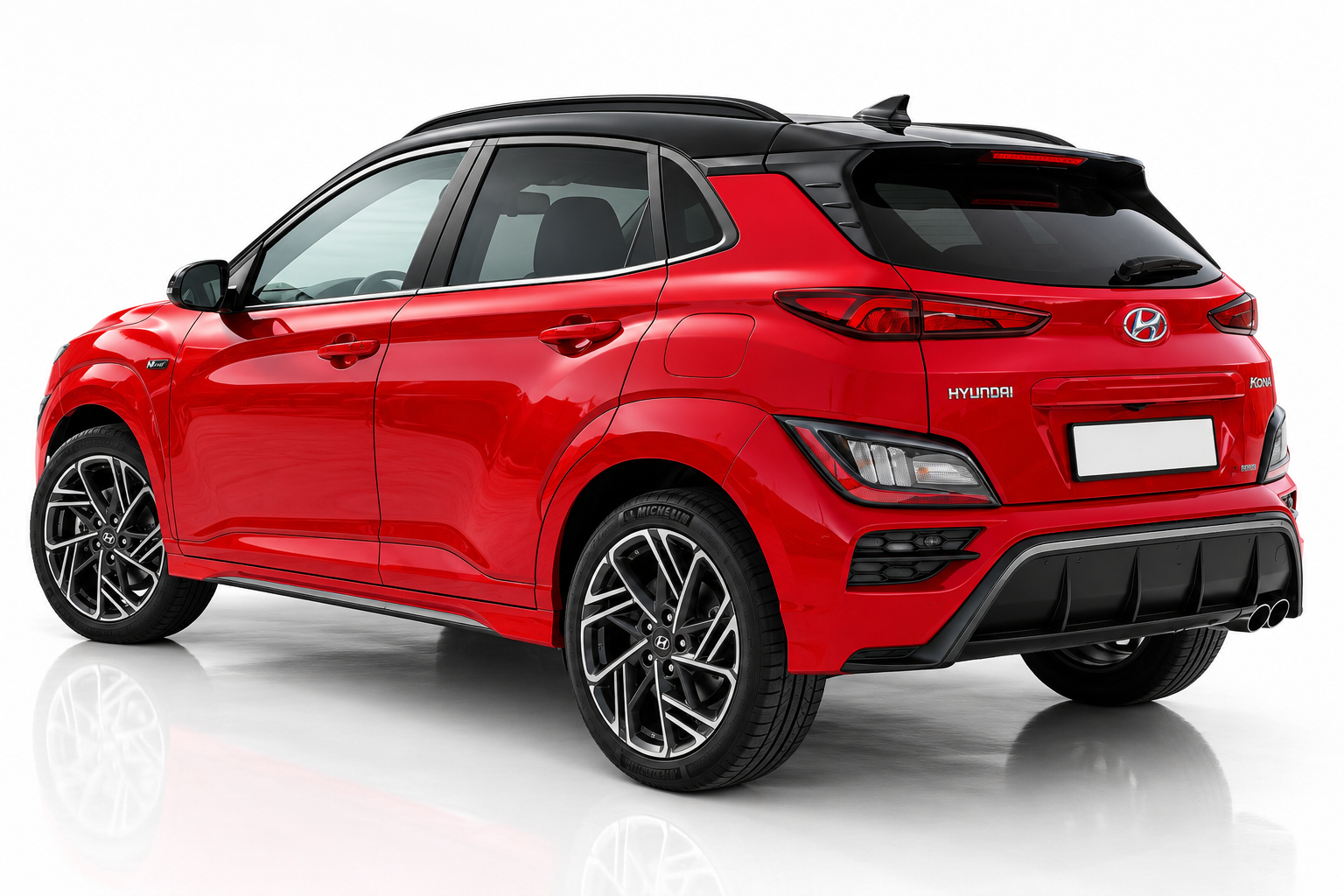 Hyundai Kona N Line hátulról, félprofilból – sUV bérlés Budapesten