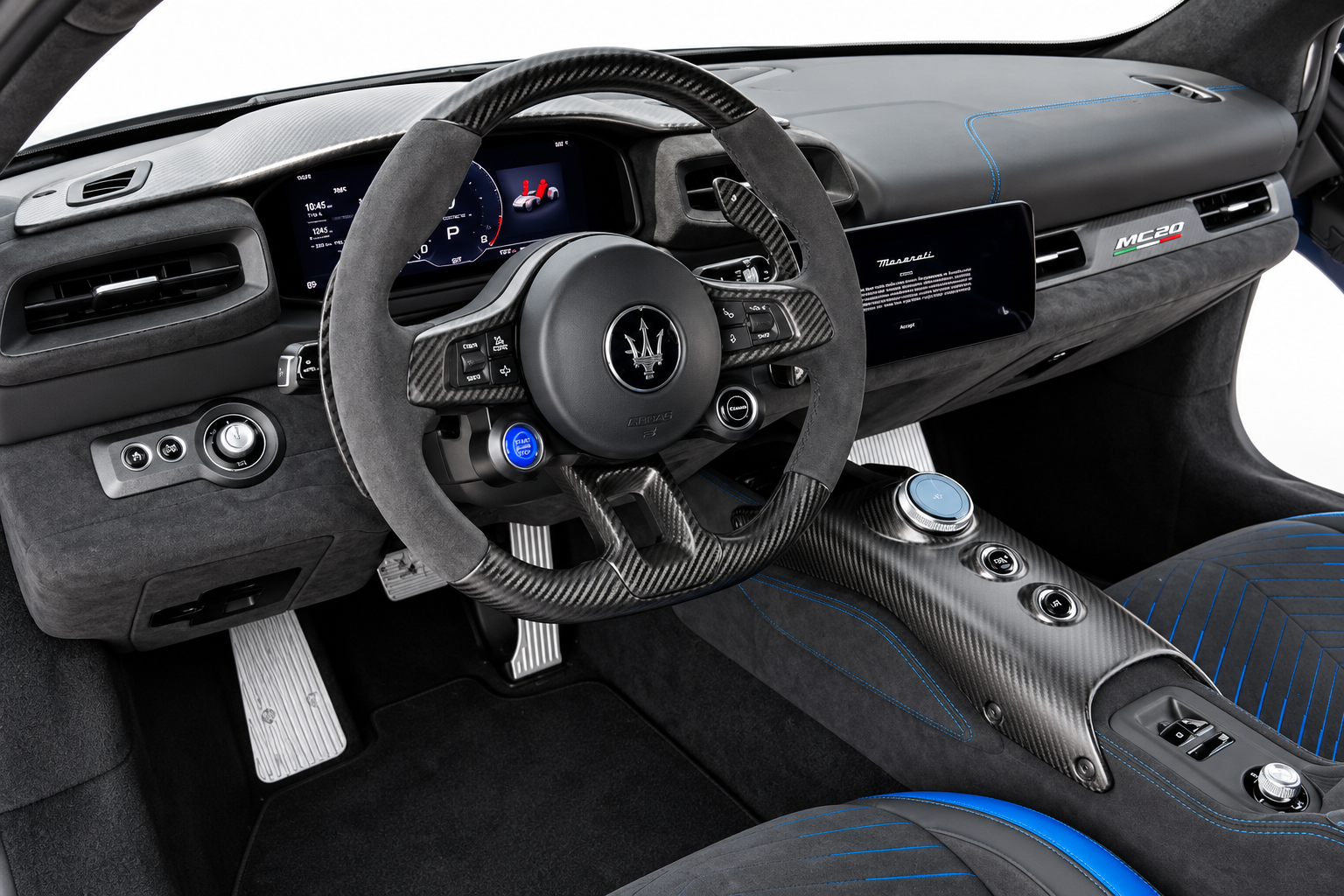 Maserati MC20 műszerfal – szuperautó bérlés Budapesten