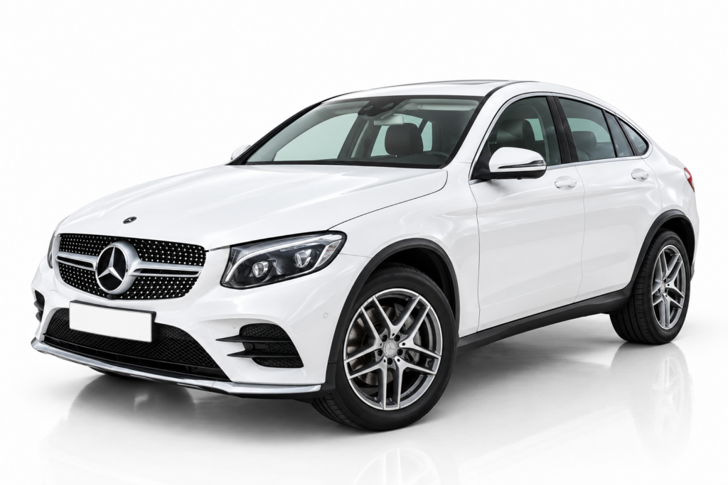 Mercedes-Benz GLC 220d Coupé elölről, félprofilból – bérlés Budapesten
