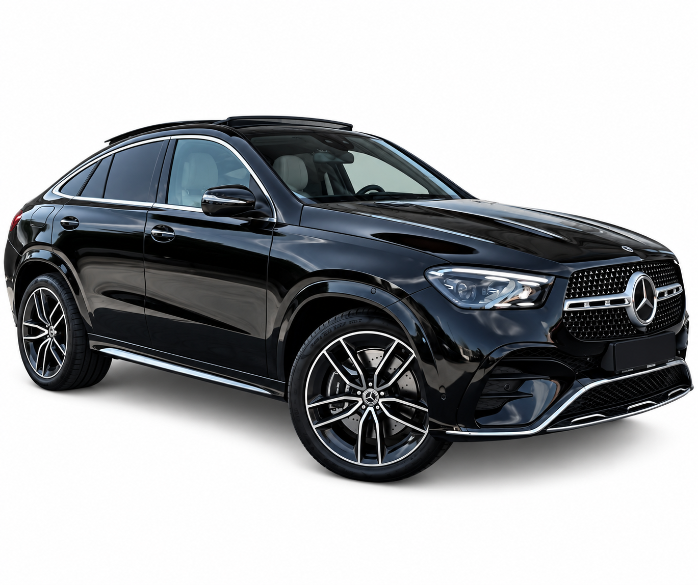 Mercedes-Benz GLE 450d Coupé elölről, félprofilból – prémium SUV bérlés Budapesten